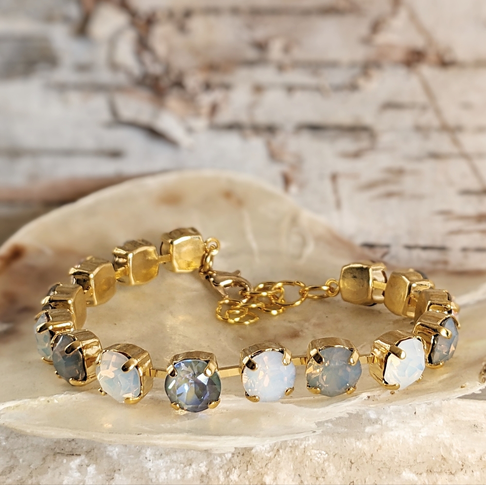 Halcyon Gray and White Opal  Swarovski Crystal Tennis Bracelet In Gold Plated
